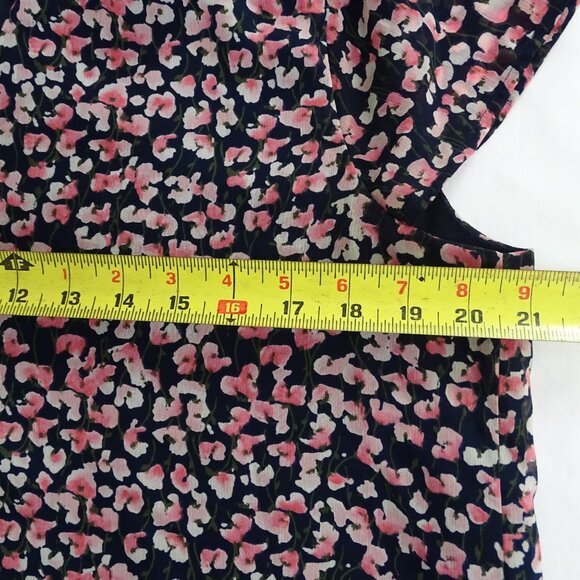 J Crew Floral Print Cap Sleeve Blouse Women Size M Blue Pink Lightweight BA741 - Picture 8 of 9